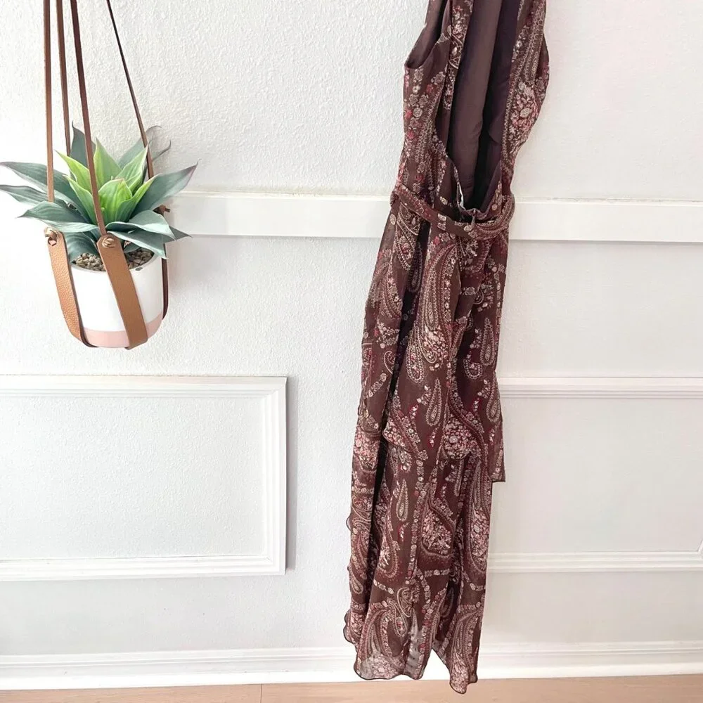 Petal + Pup Women's Tia Dress Size 2 Brown Paisley Floral Midi - Picture 8 of 9